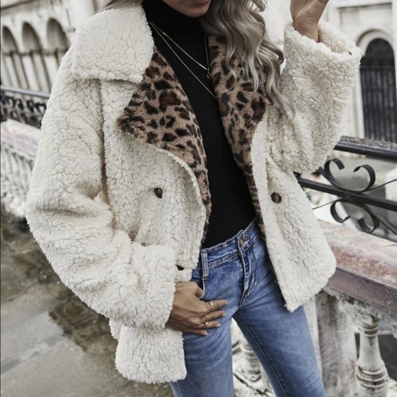 Leopard print contrast teddy coat - Picture 16 of 16